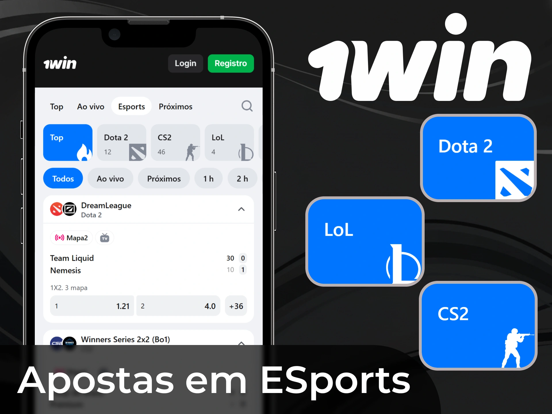 As apostas ciberesportivas também estão disponíveis no 1win.