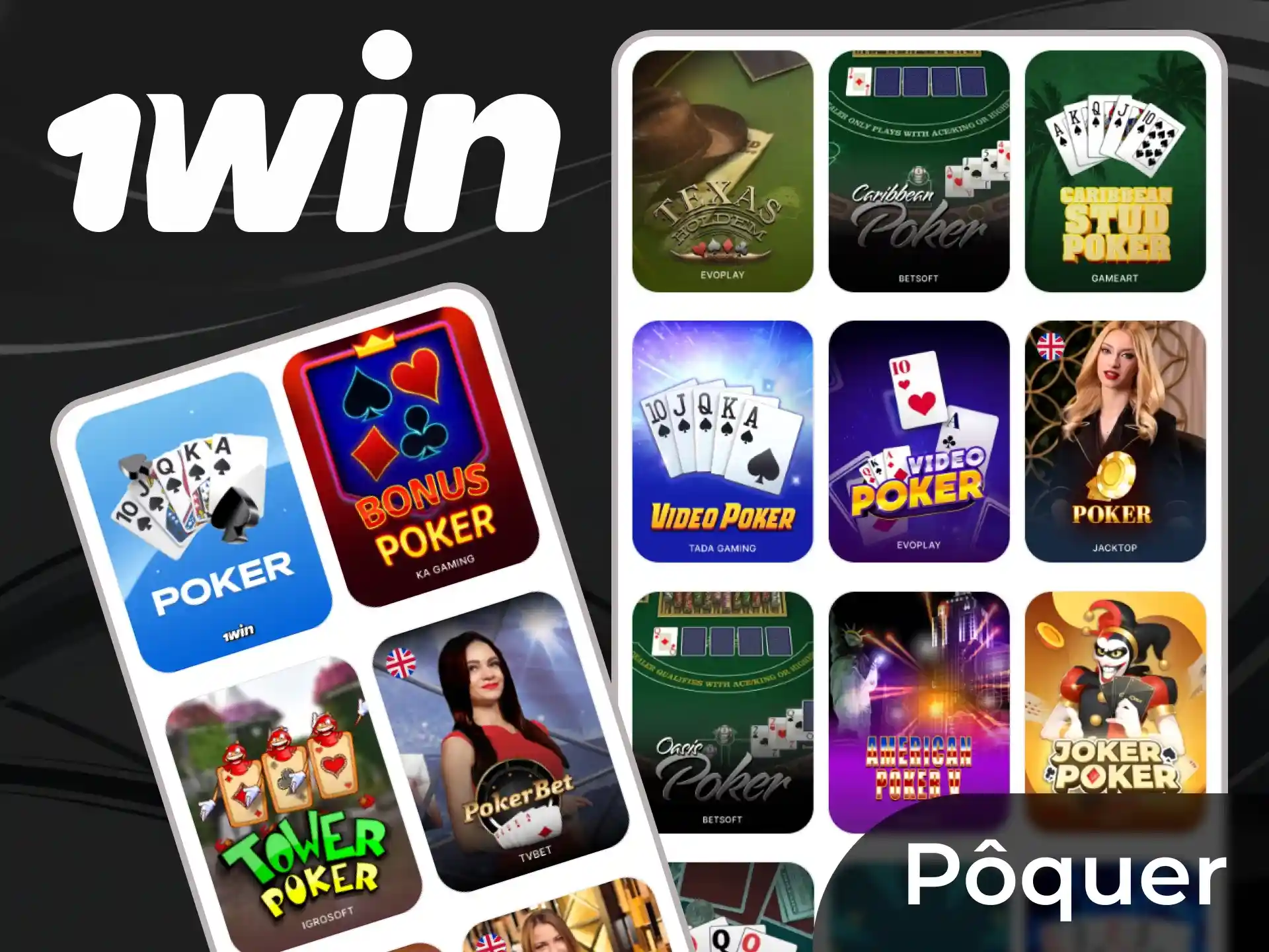 Jogue diferentes tipos de pôquer on-line ou no aplicativo 1win.