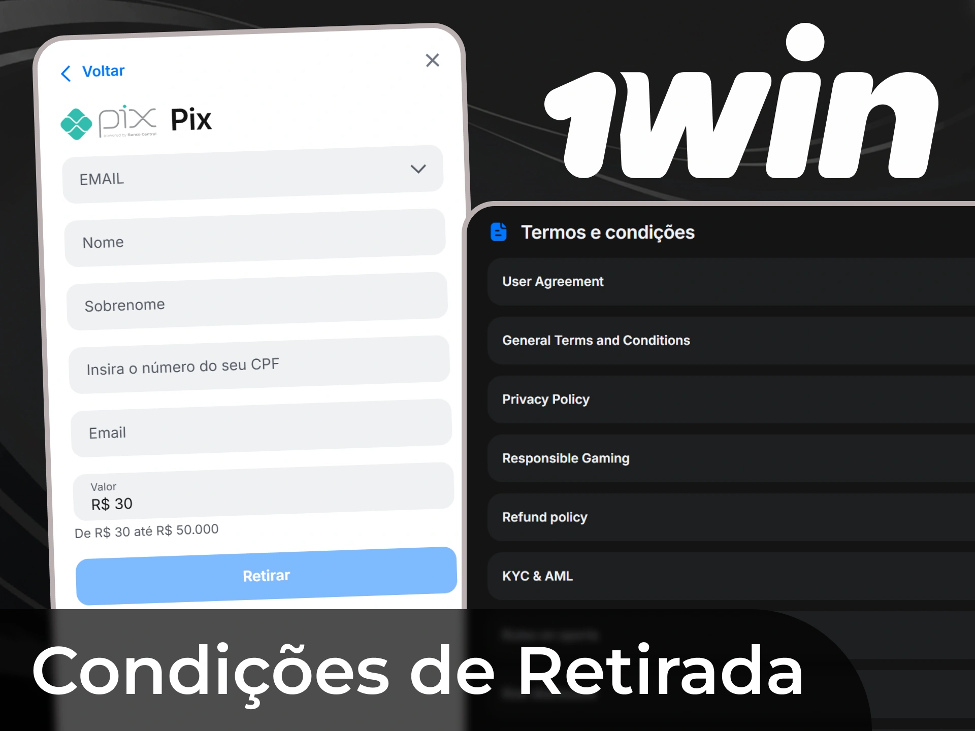 Para retirar fundos, você deve preencher todas as condições necessárias de 1win.